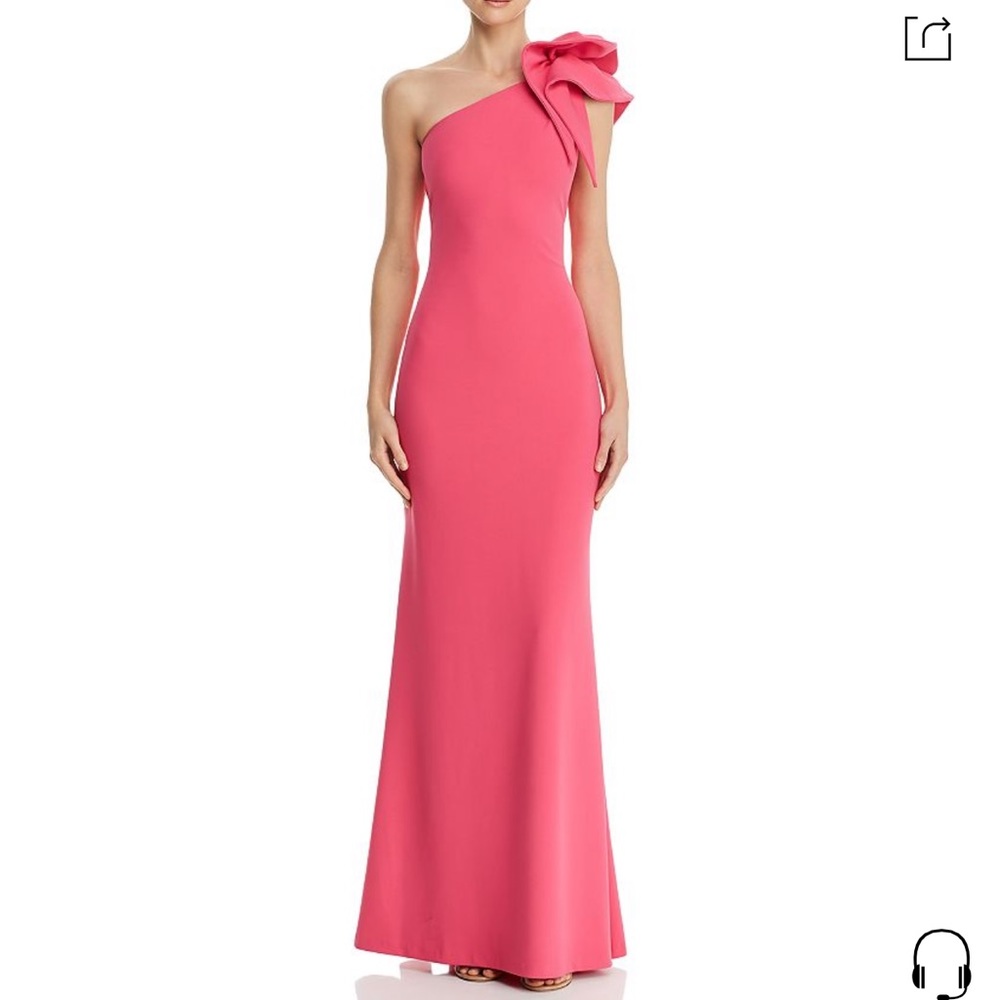 Aqua One-Shoulder Pink Gown with Shoulder Bow